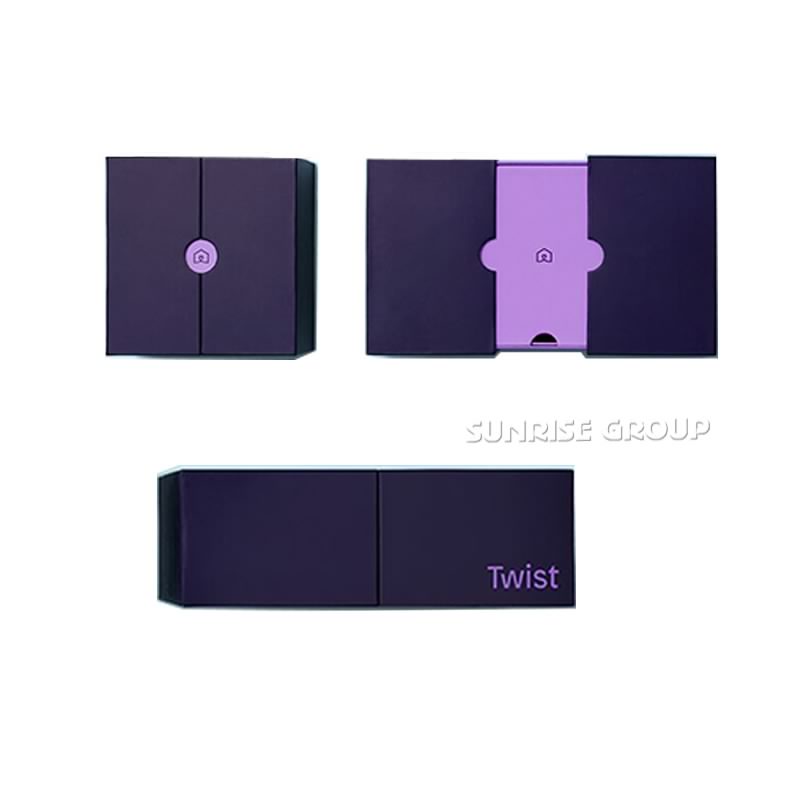 Egyéni lila nyomtatott papír Csomagolás doboz Twist számára
