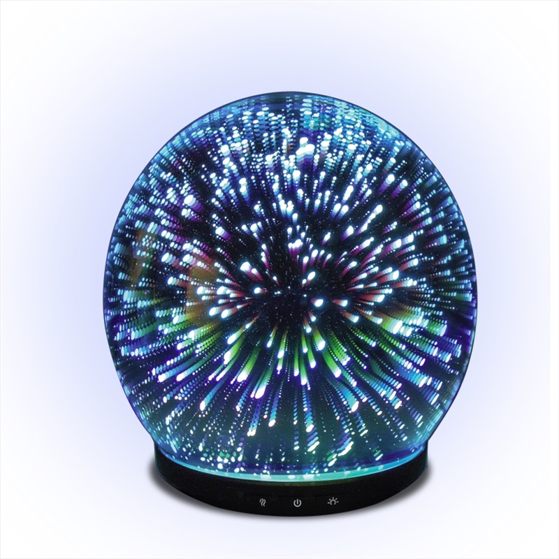 Golyó alakú szivárványos 3D üveg tűzijáték ultrahangos elektronikus aroma diffúzor