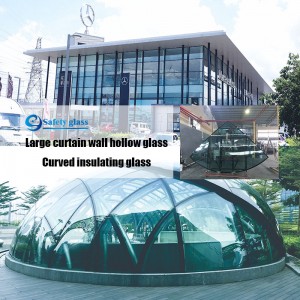 Kiváló minőségű függönyfal szigetelő üveg van bevonva 24 k arany és más színekkel, valamint rugalmas hajlított szigetelő üveggel