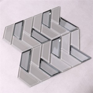 Edzett halszálkás világos bézs üveg konyha Backsplash csempe