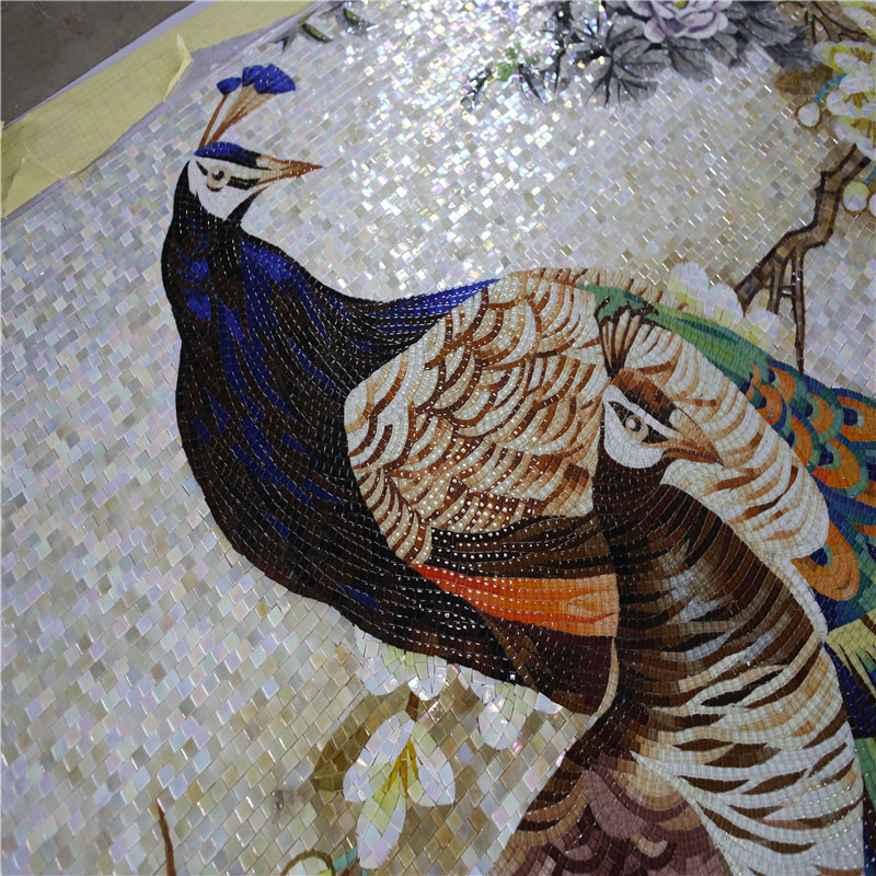 JH165 Testreszabott kézzel készített páva mozaik mural művészeti csempe mintázat