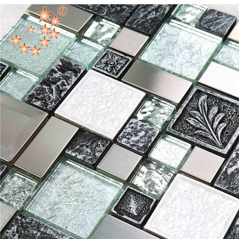 Új termék Foiling Glass Mixed rozsdamentes acél gyanta backsplash csempe lowSculpture Mosaic backsplash csempe india