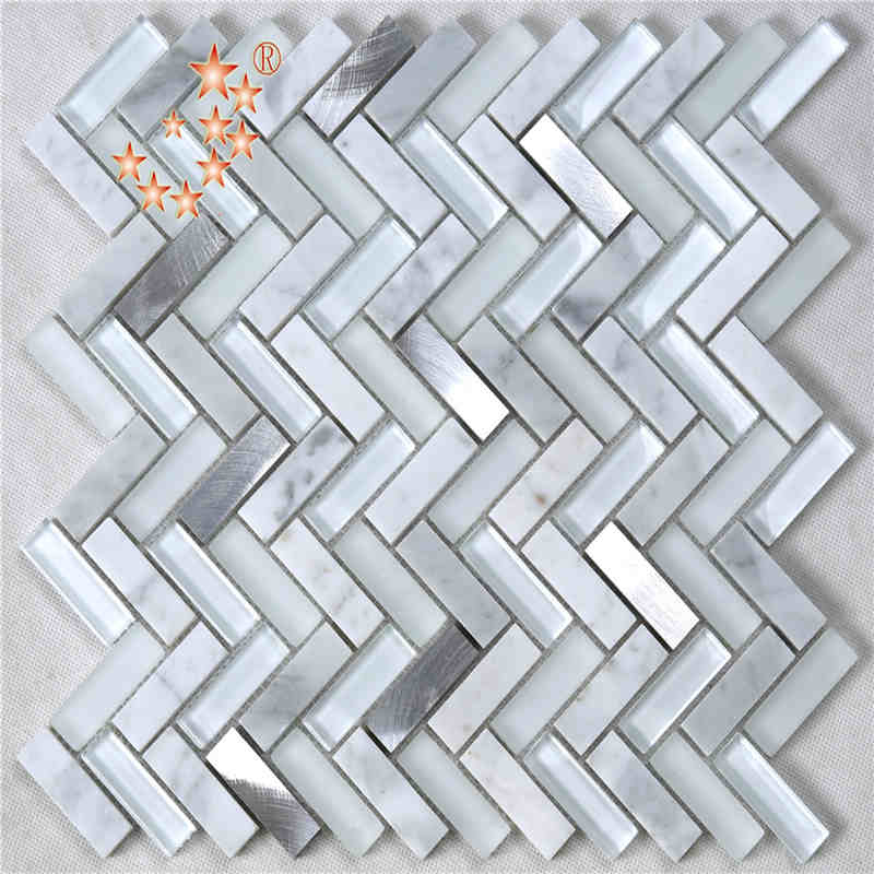Nagykereskedelmi halszálkás hullámos levél alakú fehér üveg mozaik csempe konyhai fürdőszobai falakhoz