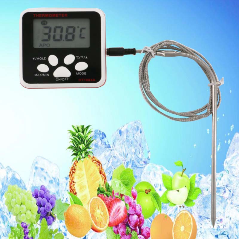 Digitális élelmiszer-hőmérő, rozsdamentes acél szondával, LCD kijelzővel