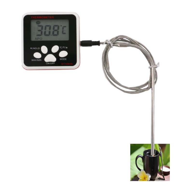 Digitális élelmiszer-hőmérő, rozsdamentes acél szondával, LCD kijelzővel