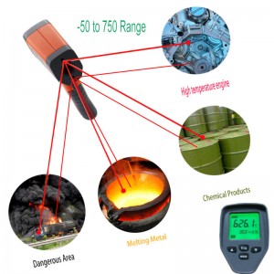 Ipari nagy pontosságú, gyors értékesítés -50 - 750 Celsius-os lézer infravörös hőmérő