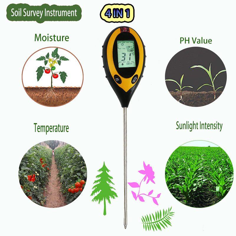 Talajvizsgálati készlet nedvességtartalmú legmegbízhatóbb hőmérőhöz, amely alkalmas a kerti gyepfű gyógynövényekre és növényekre