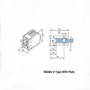 Rozsdamentes acél D típusú üvegbilincs lemezzel