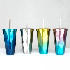 16oz Utazási bögre | Rozsdamentes acél pohár lombik Szigetelt csésze kávé jég bögre autó tea csésze szalmával ivó üveg