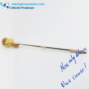 Akbrand WC-tál kefe elasztikus rozsdamentes acélcsővel, kis többfunkciós tisztítókefével