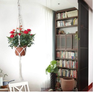 Kézzel készített pamut kötéltartó akasztóhoz kerek és négyzet alakú edényekhez (edényt nem tartalmazza)