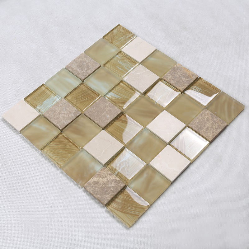 YMS20 konyhai fali dekorációs matt üveg, vegyes márványkő mozaik csempe arany