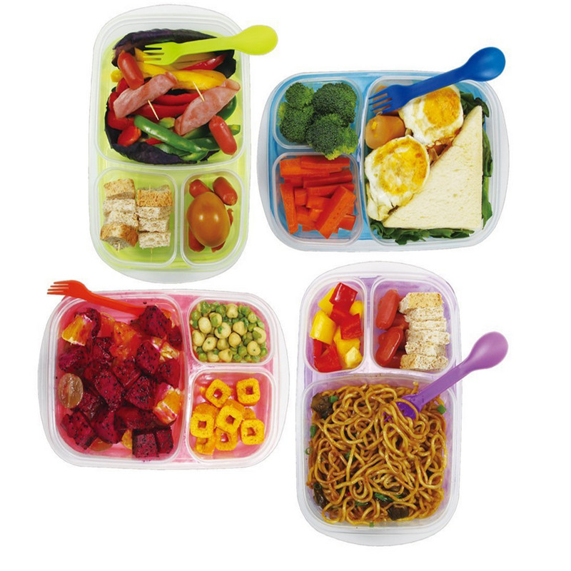 Hordozható Easy iskolai / irodai 3 rekeszes Bento ebéd doboz ételkészítésű élelmiszer-tartályok