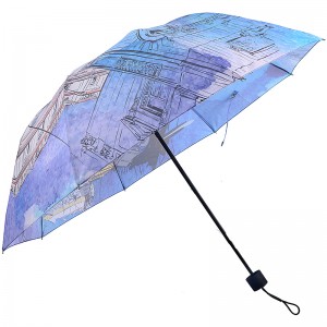 Bevásárló táska digitális nyomtatás 3 összecsukható esernyő az utazáshoz