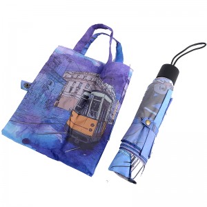 Bevásárló táska digitális nyomtatás 3 összecsukható esernyő az utazáshoz