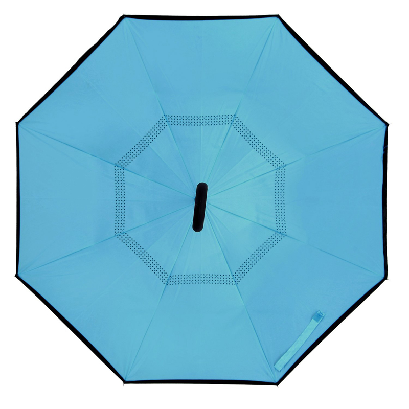 Egyedi nyomtatott kétrétegű C fogantyú fejjel lefelé eső esernyő