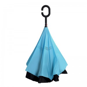 Egyedi nyomtatott kétrétegű C fogantyú fejjel lefelé eső esernyő