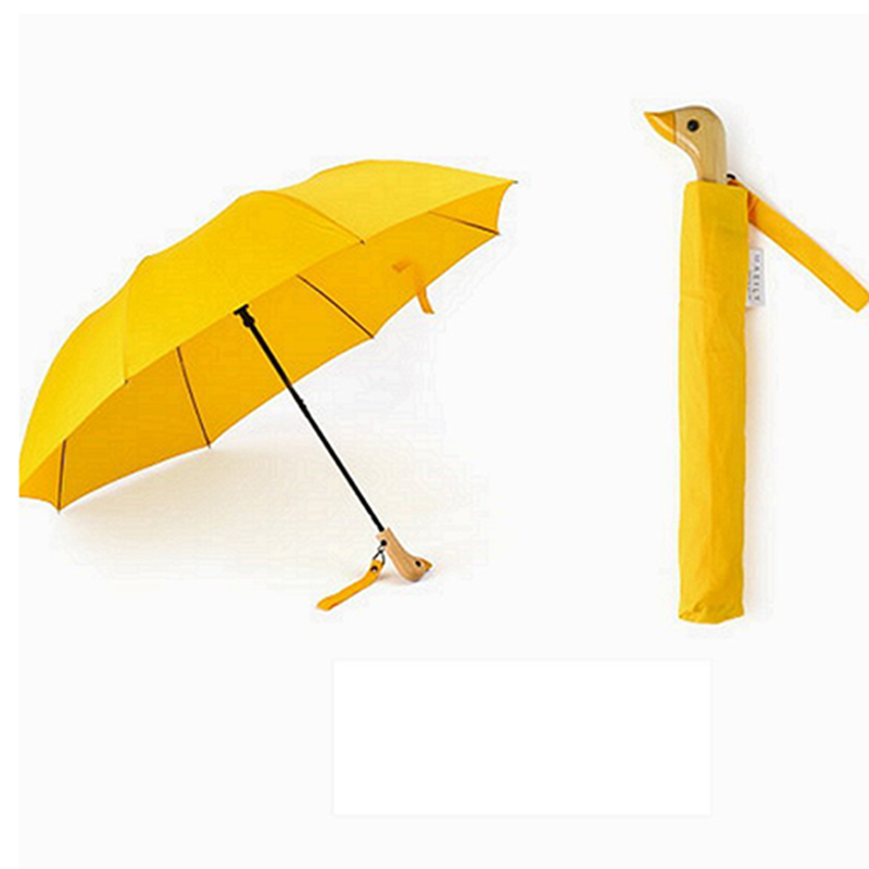 2019 automatikusan nyitott sárga kacsafa fogantyúval ellátott horog 2 összecsukható esernyő