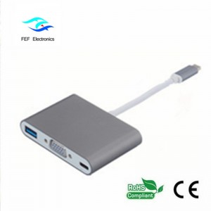 USB TYPE-C - USB3.0 aljzat + VGA aljzat + PD három az egyben konverter ABS héja Kód: FEF - USBIC-007