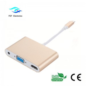 mini kijelzőport / c 3.1 típusú USB csatlakozó HDMI + VGA aljzathoz + audio kód: FEF-DPIC-016