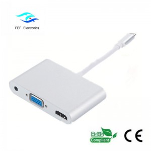 mini kijelzőport / c 3.1 típusú USB csatlakozó HDMI + VGA aljzathoz + audio kód: FEF-DPIC-016