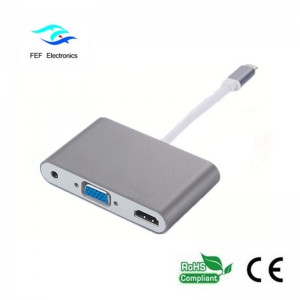 mini kijelzőport / c 3.1 típusú USB csatlakozó HDMI + VGA aljzathoz + audio kód: FEF-DPIC-016