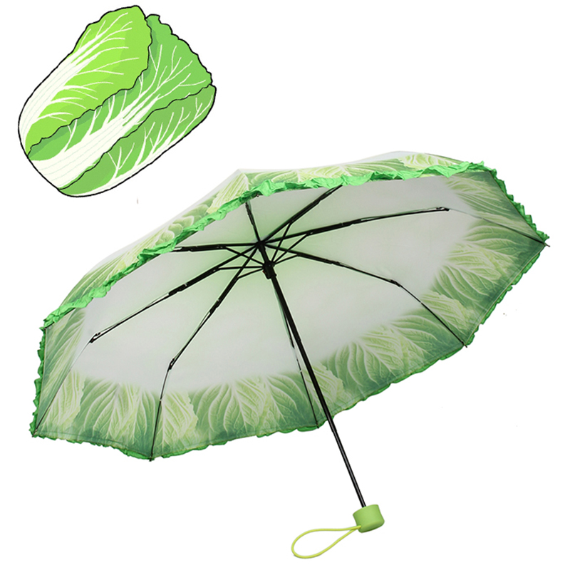 Digitális nyomtatású káposzta növényi esernyő speciális egyedi esernyő 3-szoros kézi nyitott esernyő