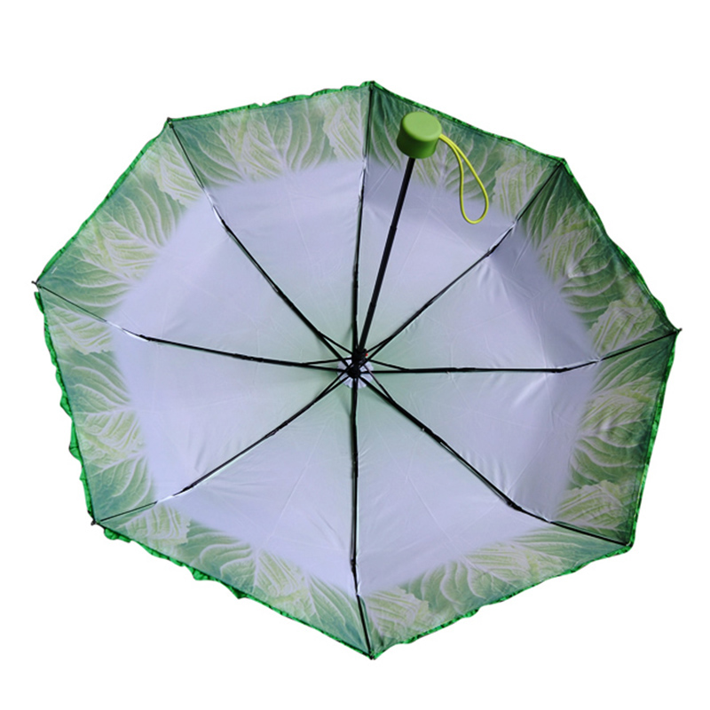 Digitális nyomtatású káposzta növényi esernyő speciális egyedi esernyő 3-szoros kézi nyitott esernyő