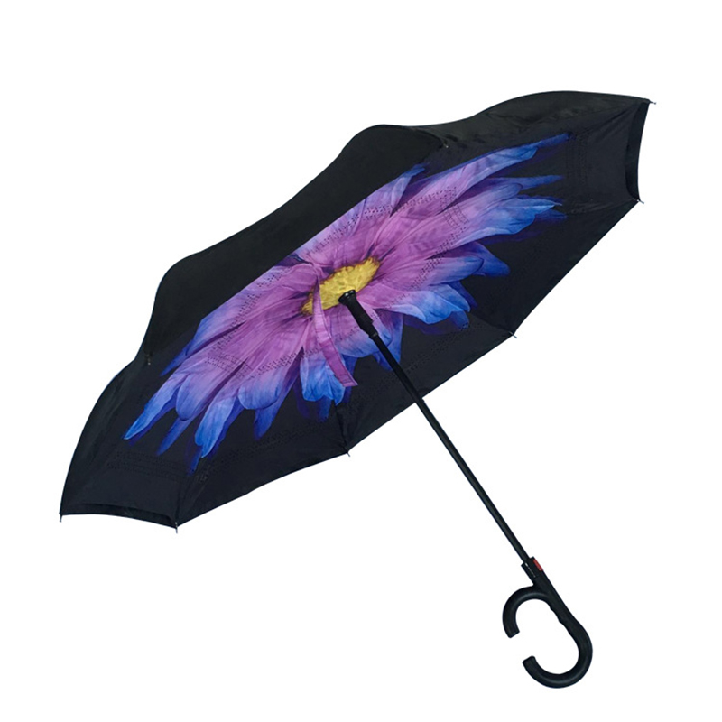 2019 automatikus esernyő nyitva Fordított egyenes esernyő virágnyomással