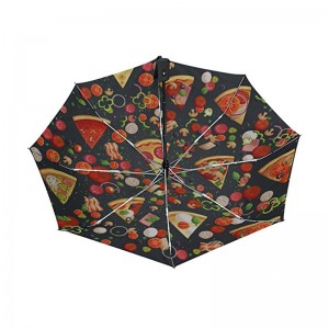 Pizza vicces nyomtatás Promóciós ajándékok elem egyedi logó nyomtatás 3-szoros automatikus nyitású és automatikusan zárt esernyő