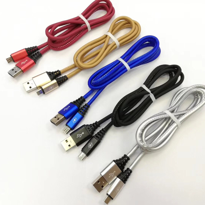 PU bőr gyors töltésű kerek USB-kábel mikro USB-hez, C típusú, iPhone villám töltéshez és szinkronizáláshoz