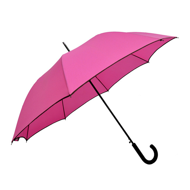 Kínai beszállító pongee szövet fémkeret automatikus nyitott rózsaszín egyenes esernyő