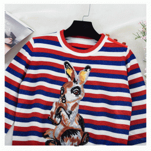 100% pamut pulóver csíkos Jacquard nyúl patch kötöttáru nők