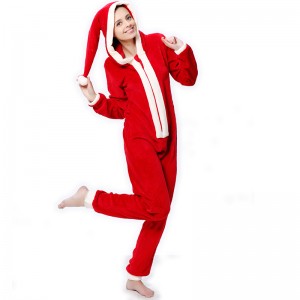 Női korallfleece kapucnis karácsonyi jelmez Onesie