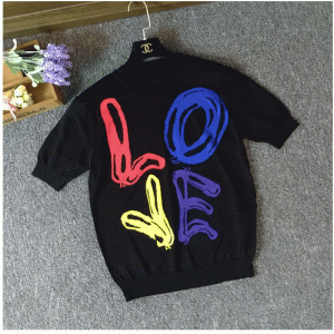 2018 egyedi Jacquard LOVE betűtípus rövid ujjú nyári pulóver