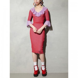 Testreszabott nyári rövid ujjú csipke zsinórra női ceruza pulóver kötött ruha