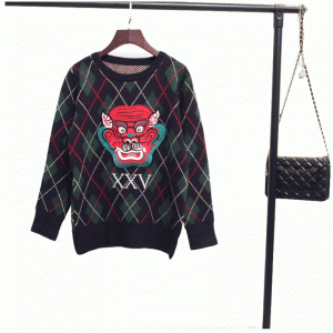 Meleg sárkány Face Patchworks téli vastag számítógéppel kötött pulóverek pulóver