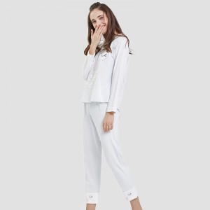 Női helyzetben nyomtatott pamut-spandex Single Jersey pizsamakészlet