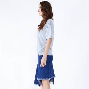 Kék patchwork aszimmetrikus térdhosszú farmer Midi farmer szoknya JCGJ190315027