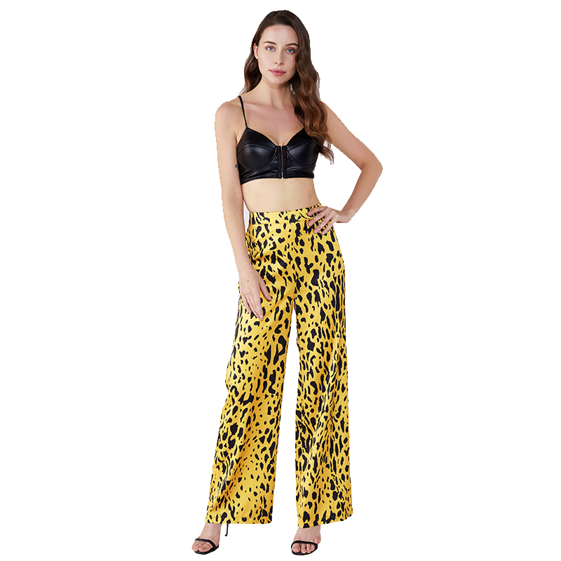 Sárga leopárd textúra Palazo női női nadrág elasztikus JCGJ190315037