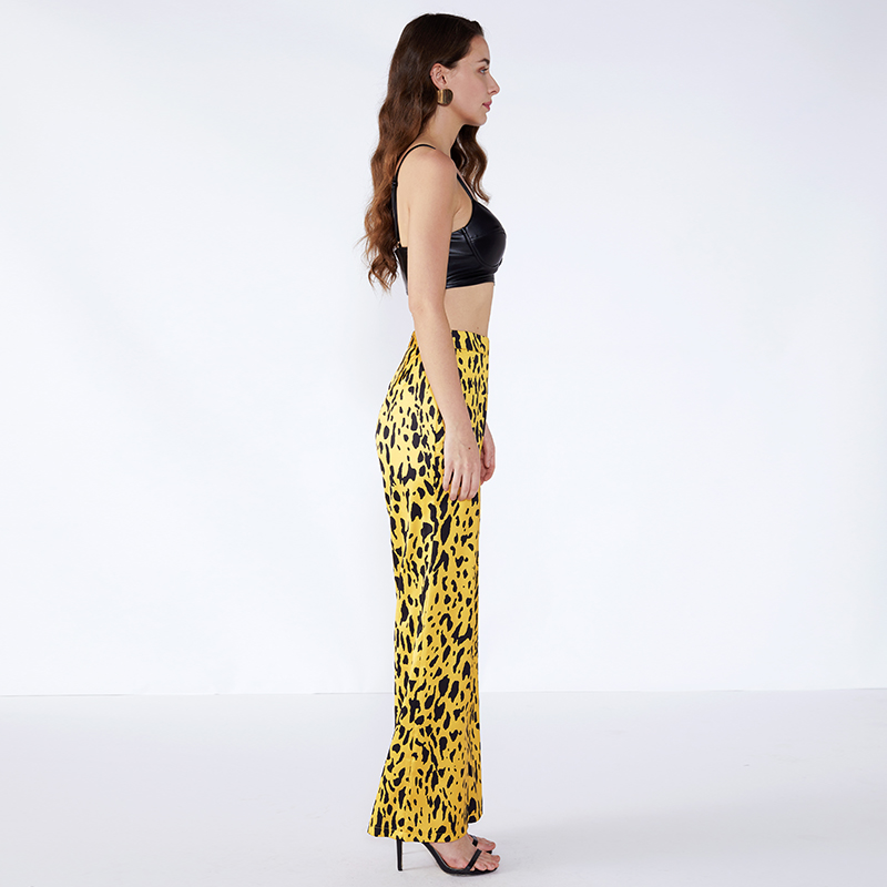 Sárga leopárd textúra Palazo női női nadrág elasztikus JCGJ190315037