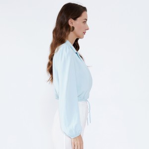 Világoskék kendő gallér Elegáns divat irodai viselet Női hosszú ujjú blúz