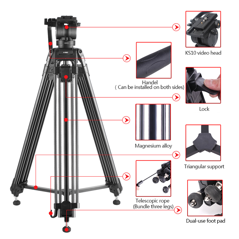Diat A193C KS10 Professzionális alumínium utazási fényképészeti videokamera állvány támasz