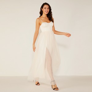 Oem magas minőségű nők hosszú fehér nyári csipke fringe koszorúslány esküvői ruha szövet