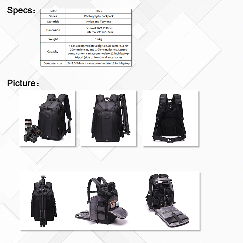 TH350 ÚJ divat nylon fekete kamera hátizsák utazási utazás hátizsák laptop számítógép hátizsák