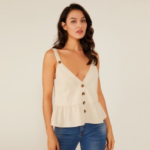 Summer Devep V Girls szexi ujjatlan felső divattervezés, fehér ujjatlan ing Lady blúz