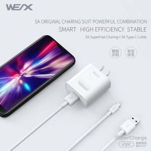 WEX - V50C 22.5W HUAWEI Superfast töltő tápegység, fali töltő, 5A kábellel párosított utazási töltő