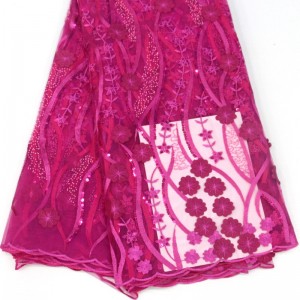 3D-s virág csipke flitterekkel Kiváló minőségű afrikai francia csipke szövet esküvői félre Hímzés nettó csipke szövet