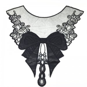 100% poliészter fekete nagy virág nyaklánc csipke gallér szövet kárpit DIY hímzés csipke szövet nyakkivágás Applyque varrás kézműves