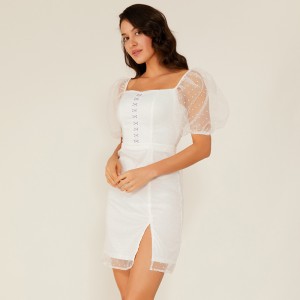 Oem nyári fehér csipke Chiffon pont ruha stílus Boho Vintage elegáns ruhák